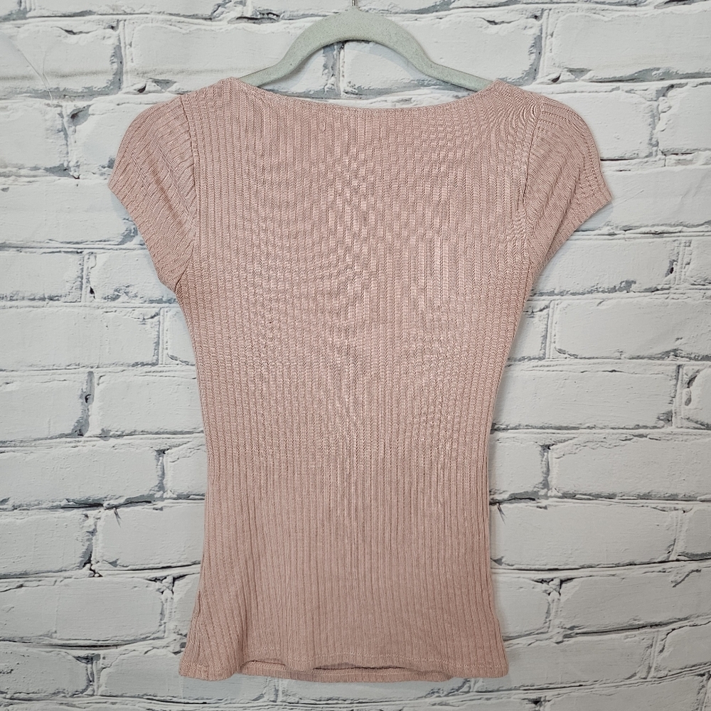 Reformation Bardot Rib Knit Top In Pink - Picture 3 of 8